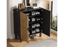 Móvel De Arrumação|Sapateira*ModernLuxe Móvel para sapatos 80x38,5x95 cm - con 4 portas - Prateleiras ajustáveis - Pés de ferro preto - Natural e preto Natural claro