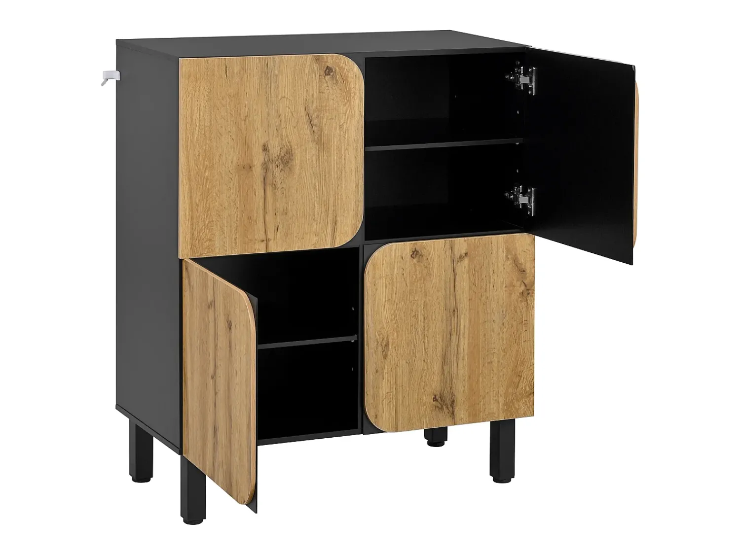 Móvel De Arrumação|Sapateira*ModernLuxe Móvel para sapatos 80x38,5x95 cm - con 4 portas - Prateleiras ajustáveis - Pés de ferro preto - Natural e preto Natural claro
