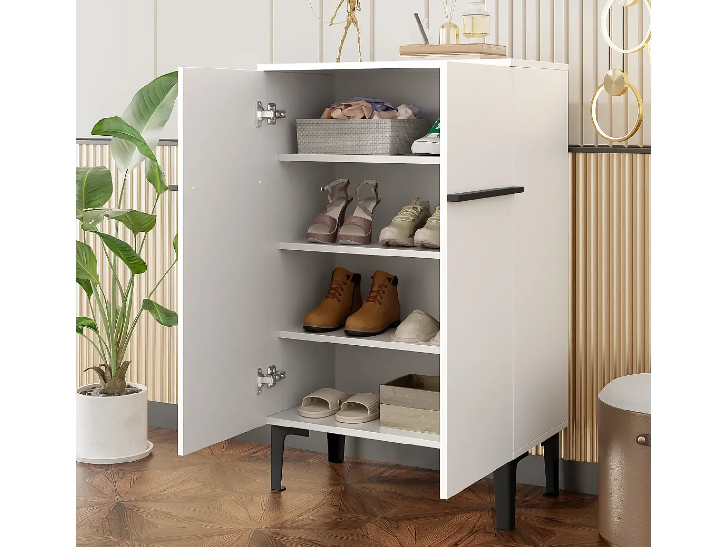Móvel De Arrumação|Sapateira*ModernLuxe Móvel para sapatos 95x60x34,5 cm - 2 portas - Prateleiras ajustáveis - Acabamento madeira - Painéis de partículas - Branco