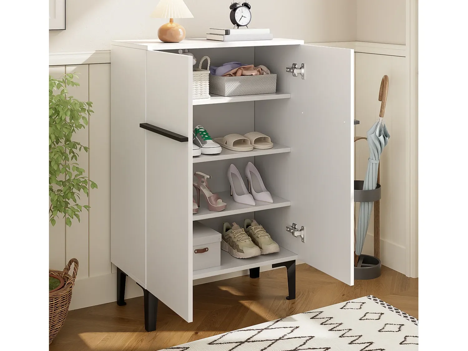 Móvel De Arrumação|Sapateira*ModernLuxe Móvel para sapatos 95x60x34,5 cm - 2 portas - Prateleiras ajustáveis - Acabamento madeira - Painéis de partículas - Branco