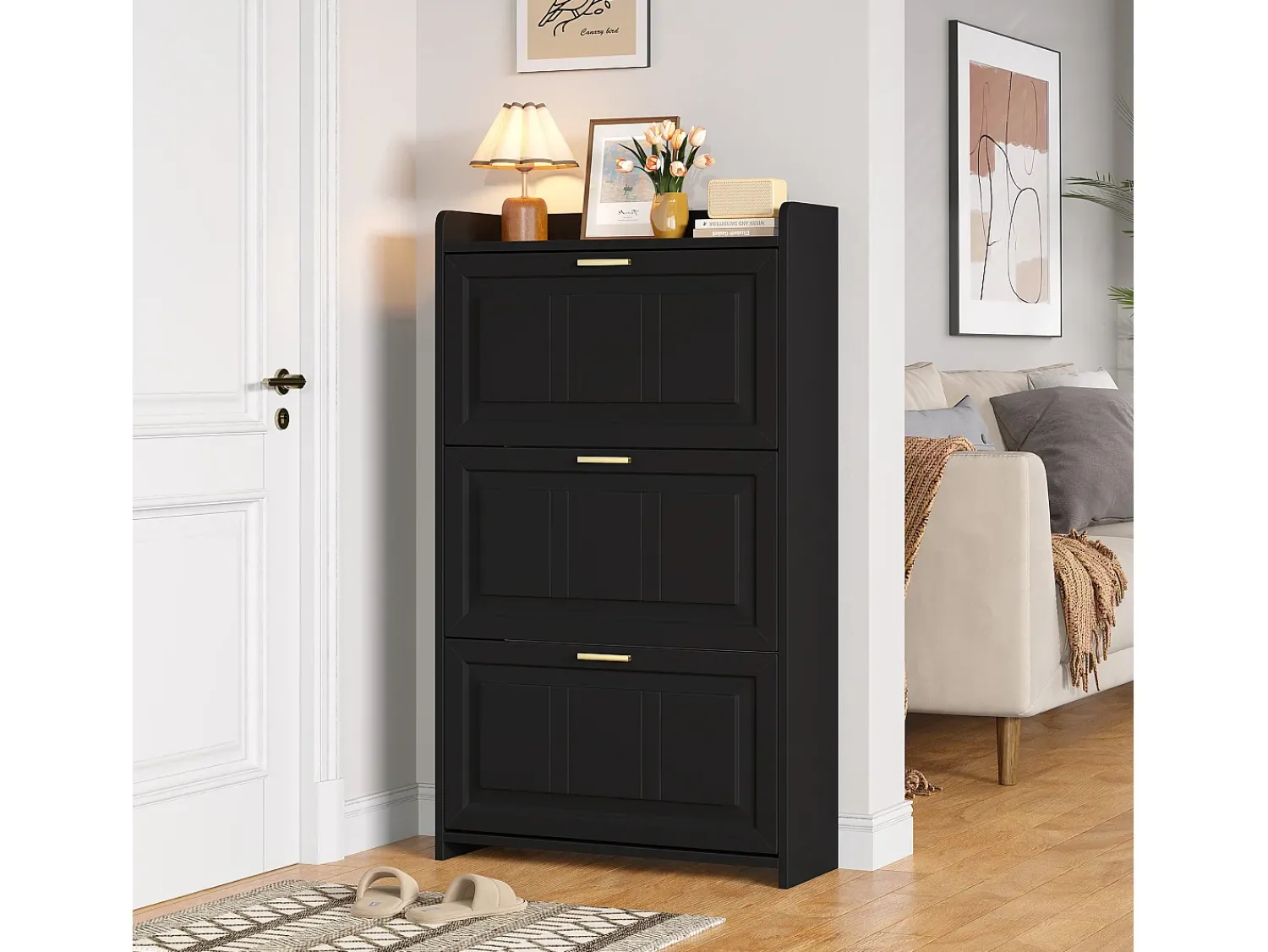 ModernLuxe Móvel para sapatos 70x24x120 cm - 3 portas basculantes - 6 compartimentos - MDF e painéis de partículas -^ Móvel De Arrumação|Sapateira