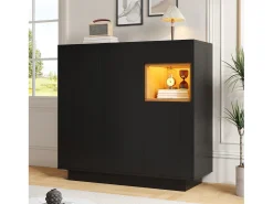 Móvel De Arrumação|Sapateira*ModernLuxe Móvel para sapatos 105x39.5x100.5 cm - 1 gaveta e 3 portas - com iluminação LED - com prateleiras ajustáveis - e natural Preto