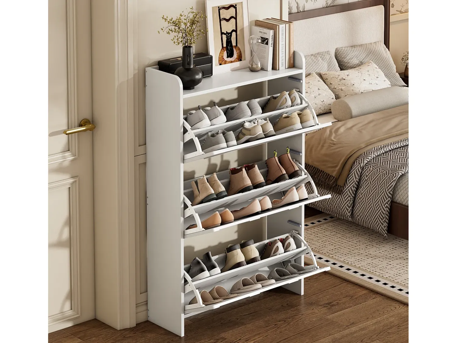 ModernLuxe Móvel para sapatos 70x25x120 cm - con 6 compartimentos - 3 portas basculantes - MDF -^ Móvel De Arrumação|Sapateira