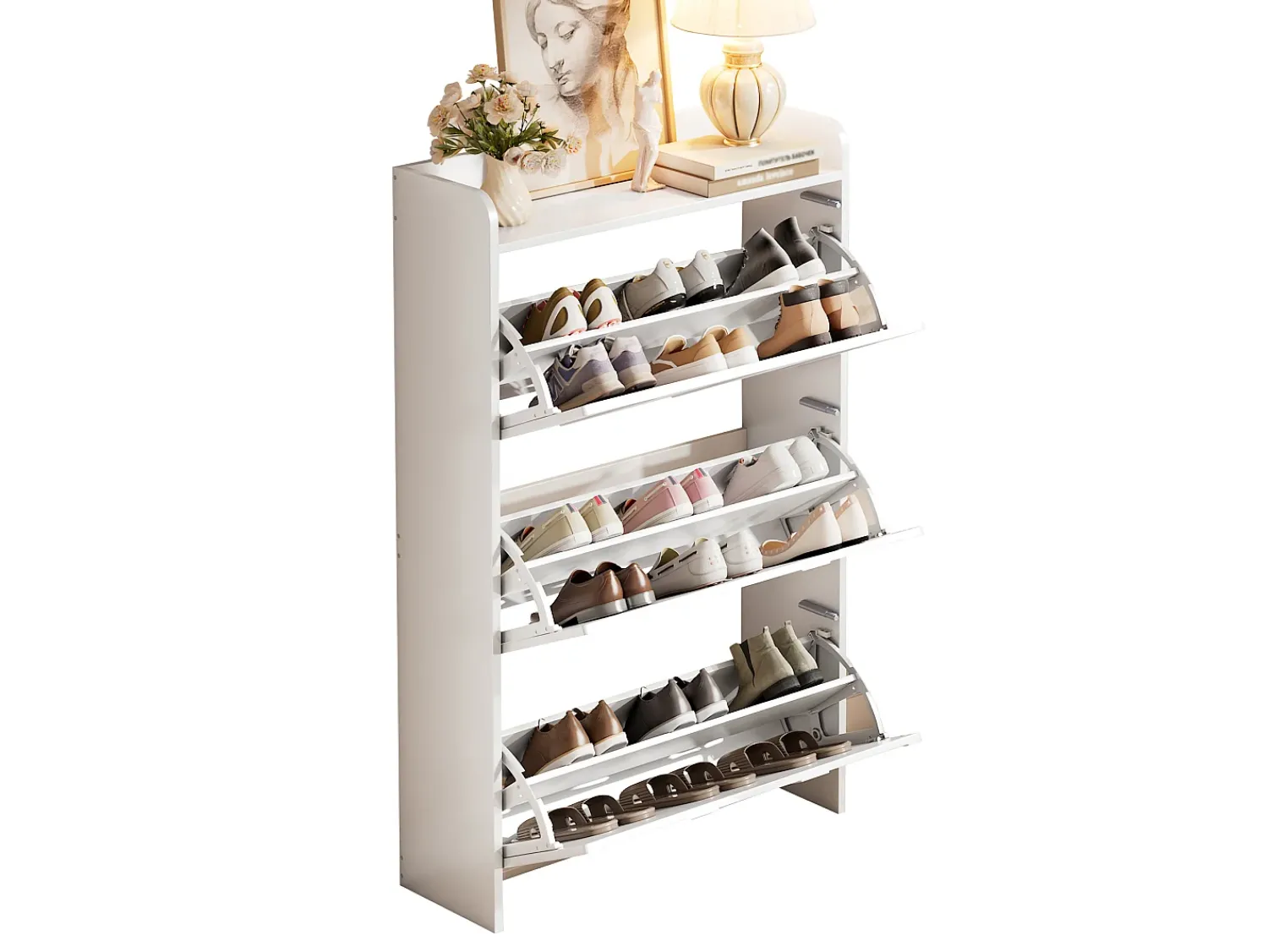 ModernLuxe Móvel para sapatos 70x25x120 cm - con 6 compartimentos - 3 portas basculantes - MDF -^ Móvel De Arrumação|Sapateira