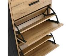 ModernLuxe Móvel para sapatos 80x24x95.5 cm - com 2 portas basculantes - com 1 gaveta e 1 porta - Natural + Preto^ Móvel De Arrumação|Sapateira