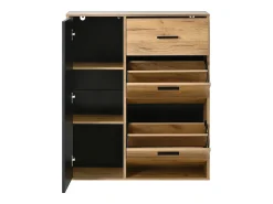 ModernLuxe Móvel para sapatos 80x24x95.5 cm - com 2 portas basculantes - com 1 gaveta e 1 porta - Natural + Preto^ Móvel De Arrumação|Sapateira