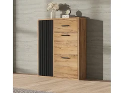 ModernLuxe Móvel para sapatos 80x24x95.5 cm - com 2 portas basculantes - com 1 gaveta e 1 porta - Natural + Preto^ Móvel De Arrumação|Sapateira