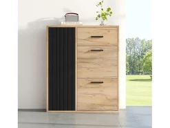ModernLuxe Móvel para sapatos 80x24x95.5 cm - com 2 portas basculantes - com 1 gaveta e 1 porta - Natural + Preto^ Móvel De Arrumação|Sapateira