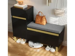 Móvel De Arrumação|Sapateira*ModernLuxe Móvel para sapatos 120x35x85 cm - 1 gaveta e 3 portas - com banco de sapatos acolchoado - Preto