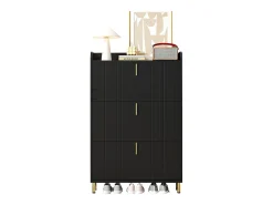 Móvel De Arrumação|Sapateira*ModernLuxe Móvel para sapatos 80x23,5x123,5 cm - 3 portas - 6 compartimentos - Altura ajustável - MDF - Preto