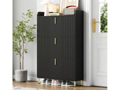 Móvel De Arrumação|Sapateira*ModernLuxe Móvel para sapatos 80x23,5x123,5 cm - 3 portas - 6 compartimentos - Altura ajustável - MDF - Preto