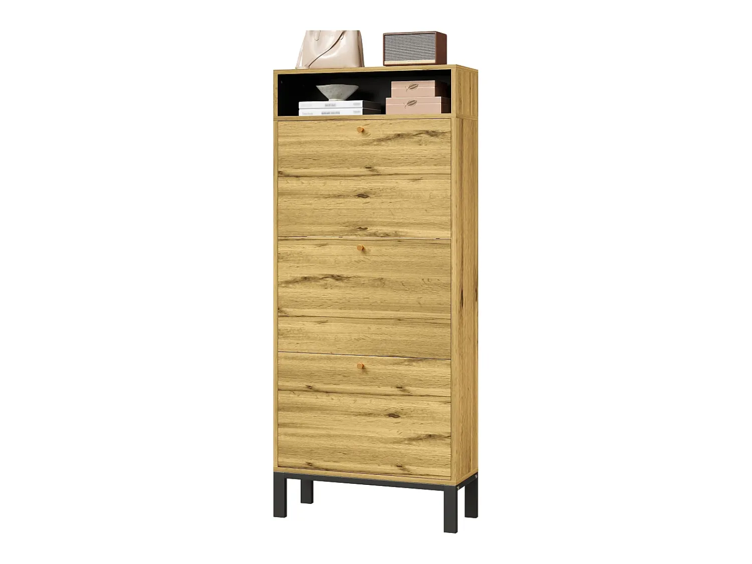 Móvel De Arrumação|Sapateira*ModernLuxe Móvel para sapatos 63x24x147 cm - 3 portas e várias prateleiras - acabamento madeira - MDF - natural Natural claro