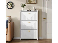 Online ModernLuxe Móvel para sapatos 70x30x120 cm - 3 portas basculantes - 6 compartimentos de armazenamento - MDF - Branco