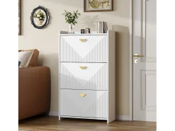 Online ModernLuxe Móvel para sapatos 70x30x120 cm - 3 portas basculantes - 6 compartimentos de armazenamento - MDF - Branco