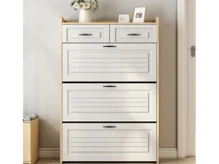 Móvel De Arrumação|Sapateira*ModernLuxe Móvel para sapatos 80x23.5x125 cm - com três grandes frontais basculantes - com 2 gavetas - branco + natural Natural claro / Branco