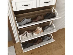 Móvel De Arrumação|Sapateira*ModernLuxe Móvel para sapatos 80x23.5x125 cm - com três grandes frontais basculantes - com 2 gavetas - branco + natural Natural claro / Branco