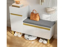 Móvel De Arrumação|Sapateira*ModernLuxe Móvel para sapatos 120x35x85 cm - 1 gaveta e 3 portas - com banco de sapatos acolchoado - Branco