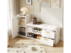 Móvel De Arrumação|Sapateira*ModernLuxe Móvel para sapatos 128x30x68 cm - com 2 gavetas e 1 porta - com banco para calçado - Acabamento brilhante - Branco