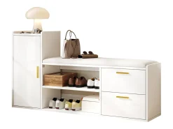 Móvel De Arrumação|Sapateira*ModernLuxe Móvel para sapatos 128x30x68 cm - com 2 gavetas e 1 porta - com banco para calçado - Acabamento brilhante - Branco