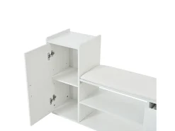 Móvel De Arrumação|Sapateira*ModernLuxe Móvel para sapatos 128x30x68 cm - com 2 gavetas e 1 porta - com banco para calçado - Acabamento brilhante - Branco