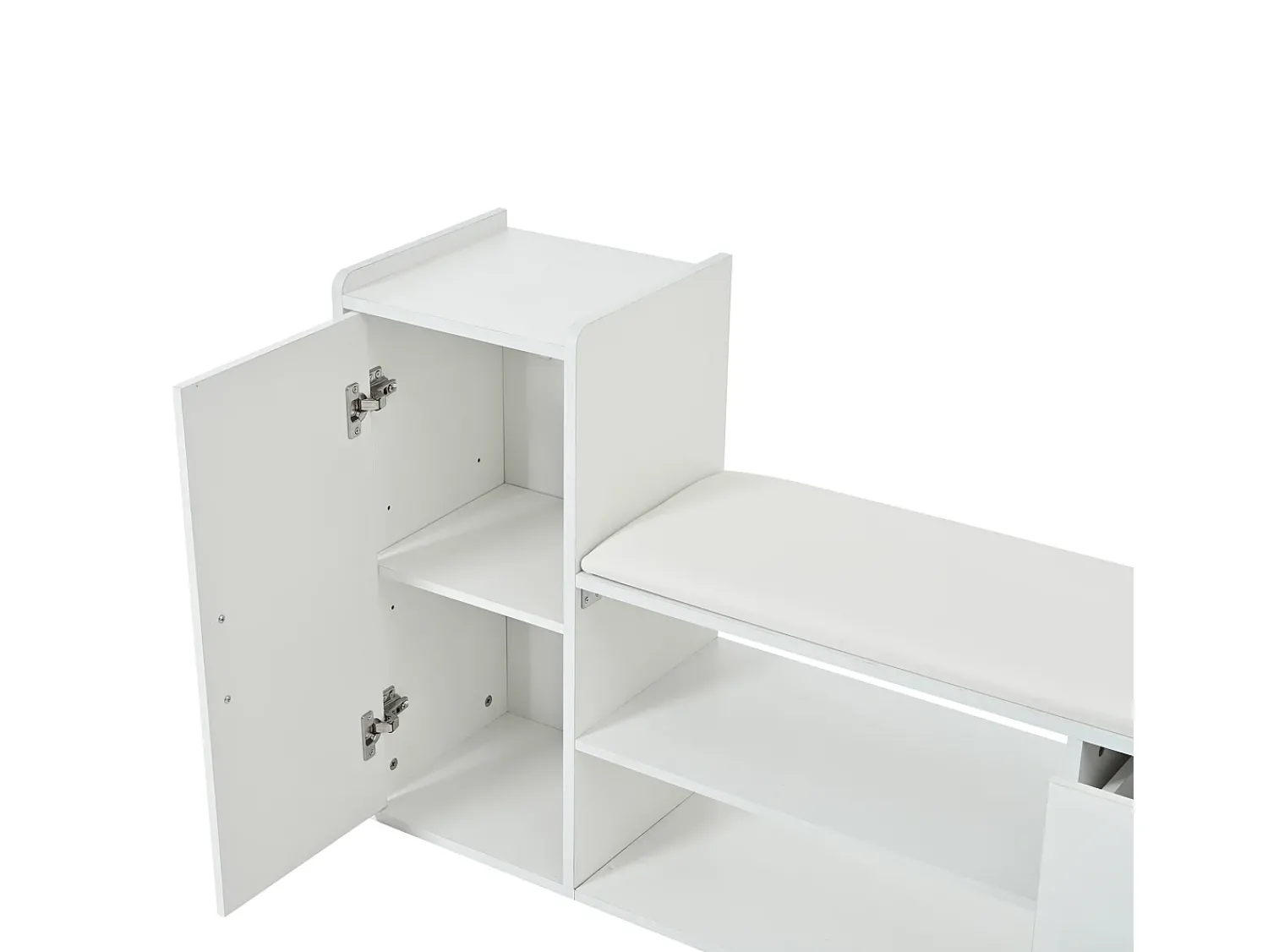 Móvel De Arrumação|Sapateira*ModernLuxe Móvel para sapatos 128x30x68 cm - com 2 gavetas e 1 porta - com banco para calçado - Acabamento brilhante - Branco