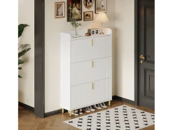 Móvel De Arrumação|Sapateira*ModernLuxe Móvel para sapatos 80x23,5x123,5 cm - com 3 portas basculantes - com 6 compartimentos ajustáveis - Branco