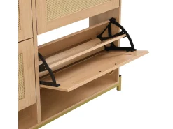Móvel De Arrumação|Sapateira|ModernLuxe Móvel para sapatos 108.5x24x100 cm - com 4 portas de rattan - Estrutura de metal - MDF - Natural Natural claro