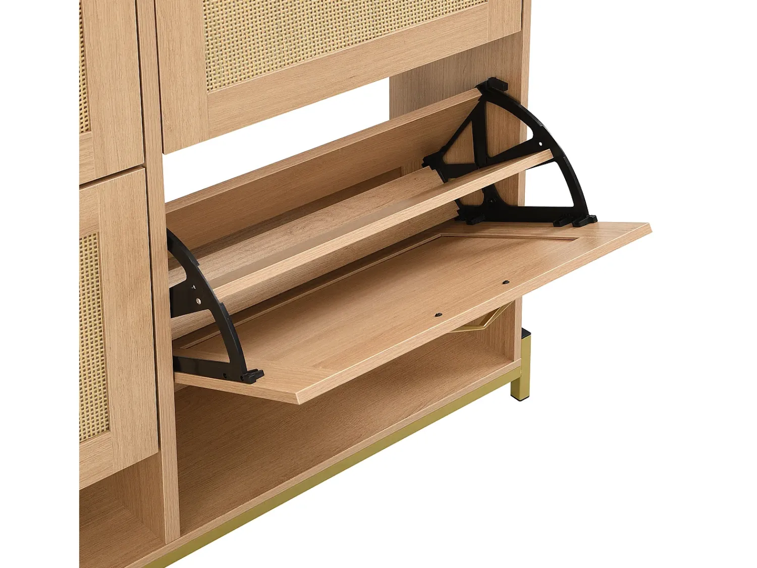 Móvel De Arrumação|Sapateira|ModernLuxe Móvel para sapatos 108.5x24x100 cm - com 4 portas de rattan - Estrutura de metal - MDF - Natural Natural claro