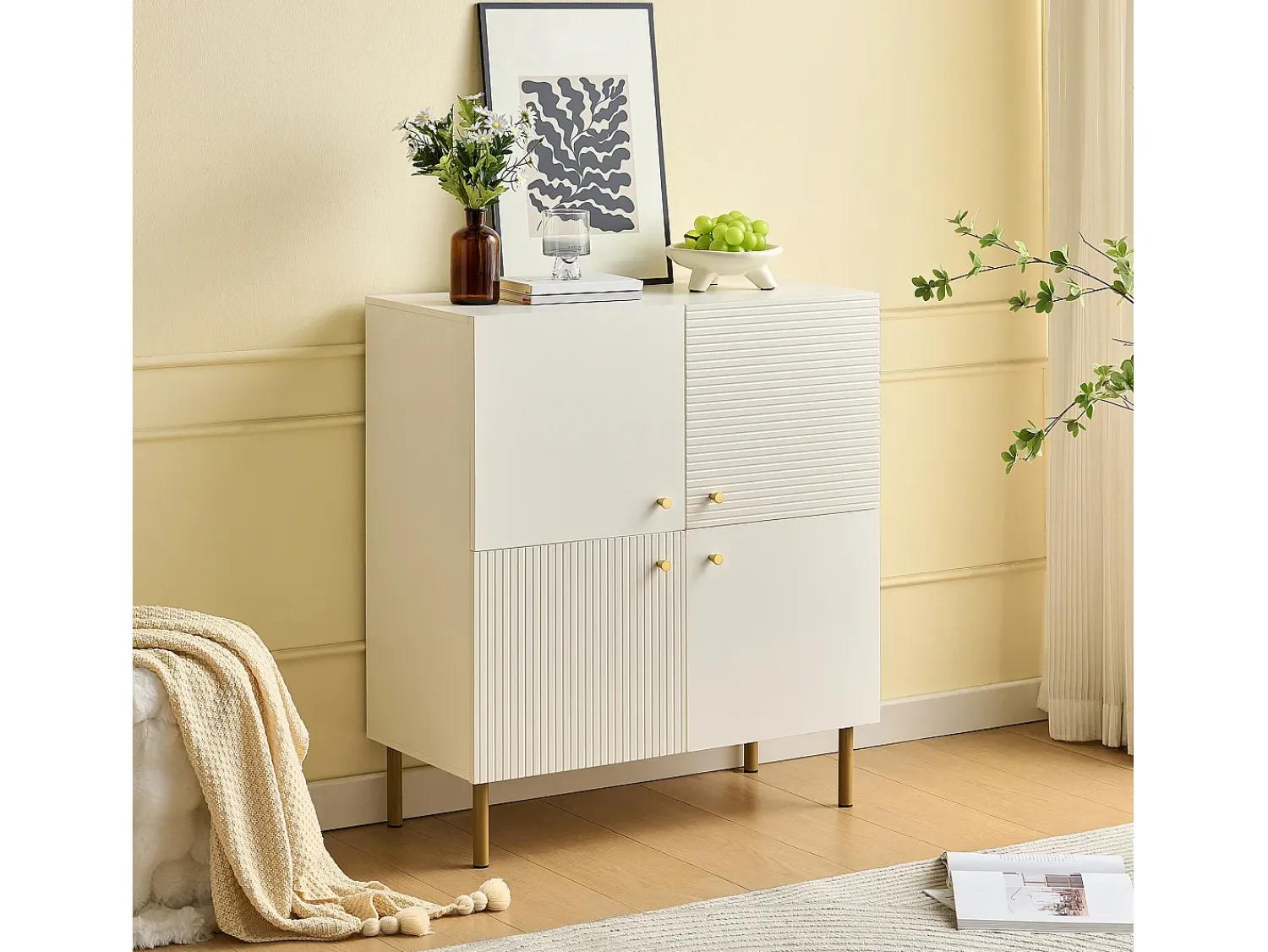 Sale ModernLuxe Móvel para sapatos 80x36x90cm - 4 portas - Pés de metal - MDF - Branco