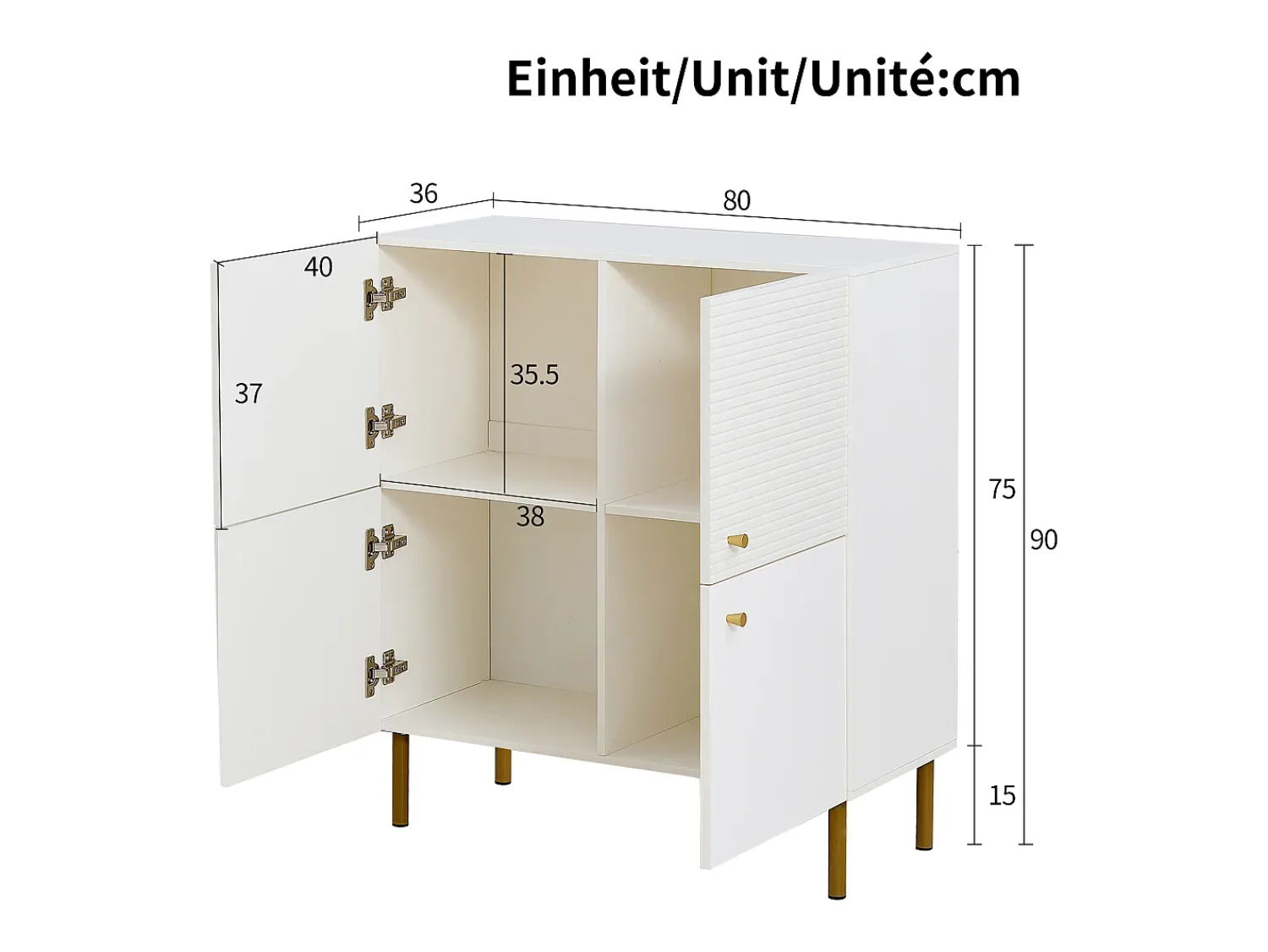 Sale ModernLuxe Móvel para sapatos 80x36x90cm - 4 portas - Pés de metal - MDF - Branco
