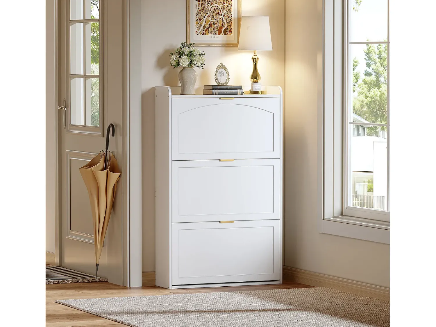 Móvel De Arrumação|Sapateira|ModernLuxe Móvel para sapatos 76x23x118cm - com 3 grandes portas de correr - Branco