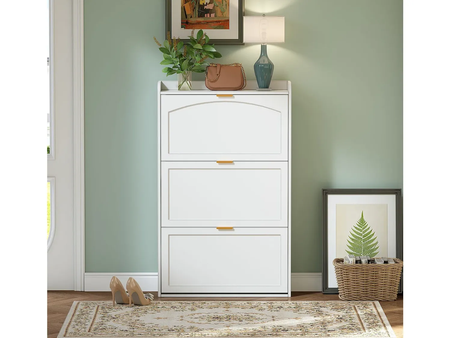 Móvel De Arrumação|Sapateira|ModernLuxe Móvel para sapatos 76x23x118cm - com 3 grandes portas de correr - Branco