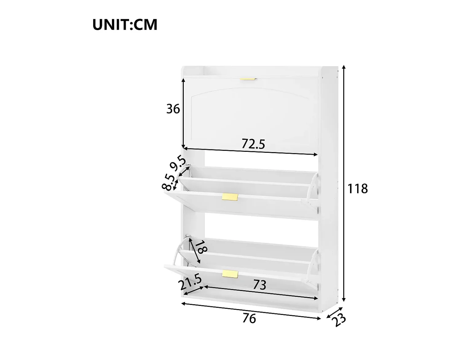 Móvel De Arrumação|Sapateira|ModernLuxe Móvel para sapatos 76x23x118cm - com 3 grandes portas de correr - Branco