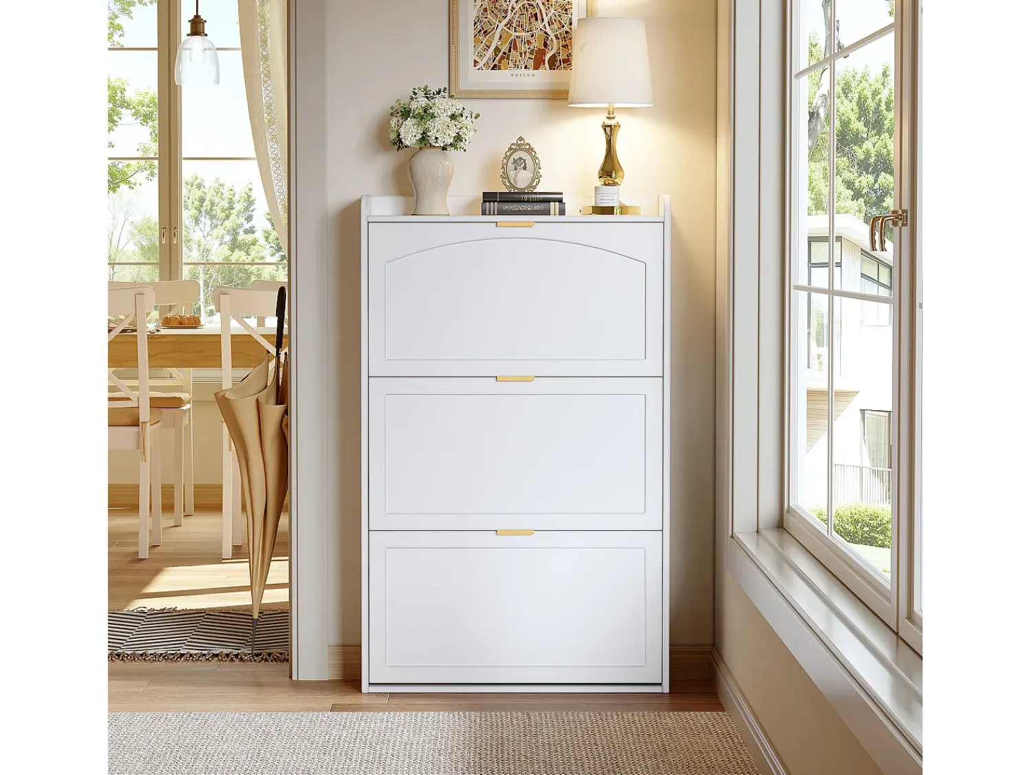 Móvel De Arrumação|Sapateira|ModernLuxe Móvel para sapatos 76x23x118cm - com 3 grandes portas de correr - Branco