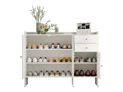 Discount ModernLuxe Móvel para sapatos 120x35x90cm - con 3 portas e 2 gavetas - puxador de metal - Branco