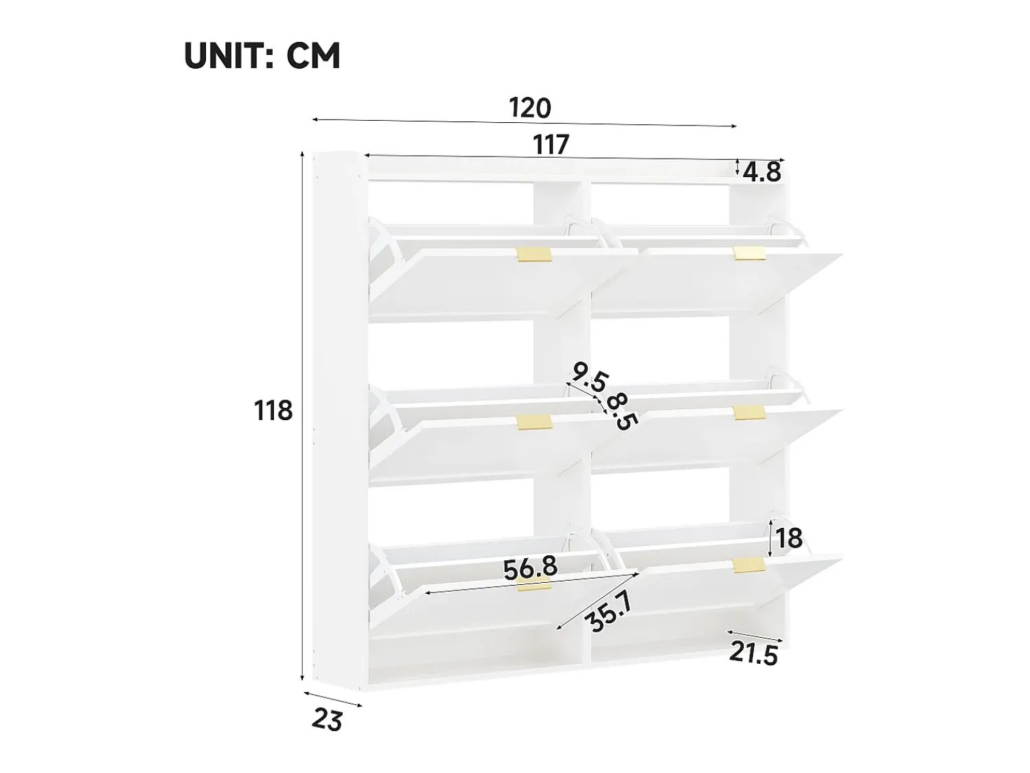 Móvel De Arrumação|Sapateira|ModernLuxe Móvel para sapatos 120x23x118cm - con 6 portas basculantes - Branco