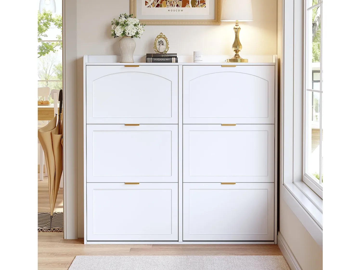 Móvel De Arrumação|Sapateira|ModernLuxe Móvel para sapatos 120x23x118cm - con 6 portas basculantes - Branco