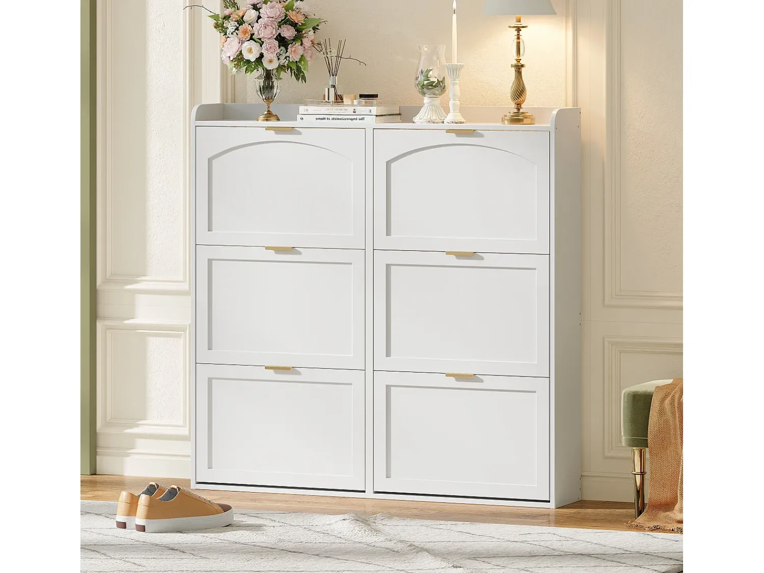 Móvel De Arrumação|Sapateira|ModernLuxe Móvel para sapatos 120x23x118cm - con 6 portas basculantes - Branco
