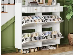 Móvel De Arrumação|Sapateira*ModernLuxe Móvel para sapatos 106.5x25x105.5cm - con 4 portas basculantes e 2 gavetas - Branco
