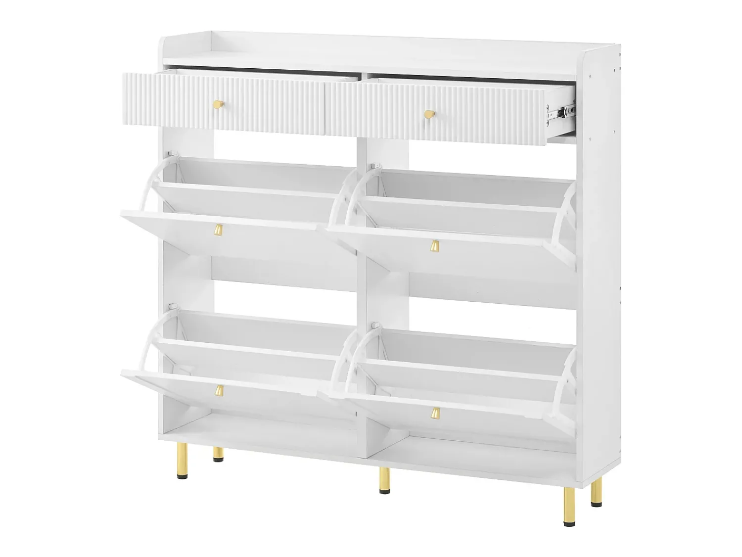 Móvel De Arrumação|Sapateira*ModernLuxe Móvel para sapatos 106.5x25x105.5cm - con 4 portas basculantes e 2 gavetas - Branco