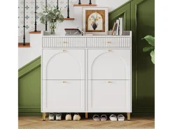 Móvel De Arrumação|Sapateira*ModernLuxe Móvel para sapatos 106.5x25x105.5cm - con 4 portas basculantes e 2 gavetas - Branco