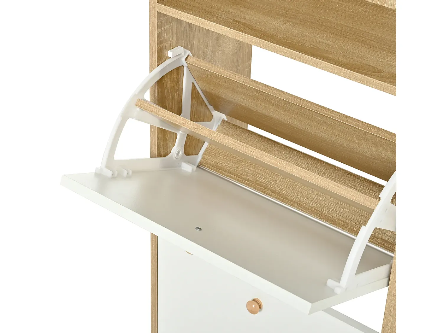 Móvel De Arrumação|Sapateira*ModernLuxe Móvel para sapatos 90x24x104,5cm - con 4 portas basculantes - con prateleiras abertas - Branco + Natural Natural claro / Branco