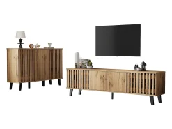Merax Móvel para TV - 180 x 40 x 55 cm + aparador - 150 x 40 x 95 cm - com compartimento de arrumação - para salas de estar + quartos - aglomerado - natural^ Móvel De Tv