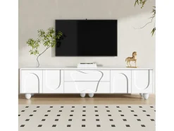 Móvel De Tv*ModernLuxe Móvel para TV 180×40×42 cm - 2 gavetas e 4 portas - pés em madeira maciça - painel de partículas - Branco