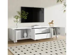 Móvel De Tv*ModernLuxe Móvel para TV 180×40×42 cm - 2 gavetas e 4 portas - pés em madeira maciça - painel de partículas - Branco