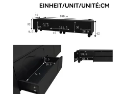 Móvel De Tv*ModernLuxe Móvel para TV 180×40×42 cm - 2 gavetas e 4 portas - pés em madeira maciça - painel de partículas - Preto