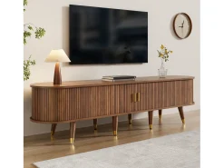 Clearance ModernLuxe Móvel para TV 175×38×45 cm - 2 portas de correr em vime - 2 gavetas - marrom Castanho