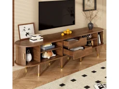 Clearance ModernLuxe Móvel para TV 175×38×45 cm - 2 portas de correr em vime - 2 gavetas - marrom Castanho