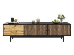 Móvel De Tv*ModernLuxe Móvel para TV 180×38×50 cm - 2 portas e 3 gavetas - MDF + painel de partículas - Preto + Natural Preto / Natural claro
