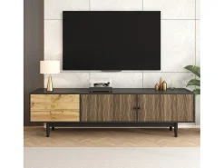 Móvel De Tv*ModernLuxe Móvel para TV 180×38×50 cm - 2 portas e 3 gavetas - MDF + painel de partículas - Preto + Natural Preto / Natural claro